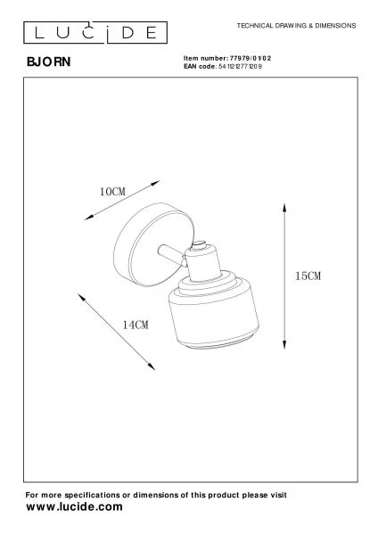 Lucide BJORN - Spot plafond - 1xE14 - Or Mat / Laiton - TECHNISCH